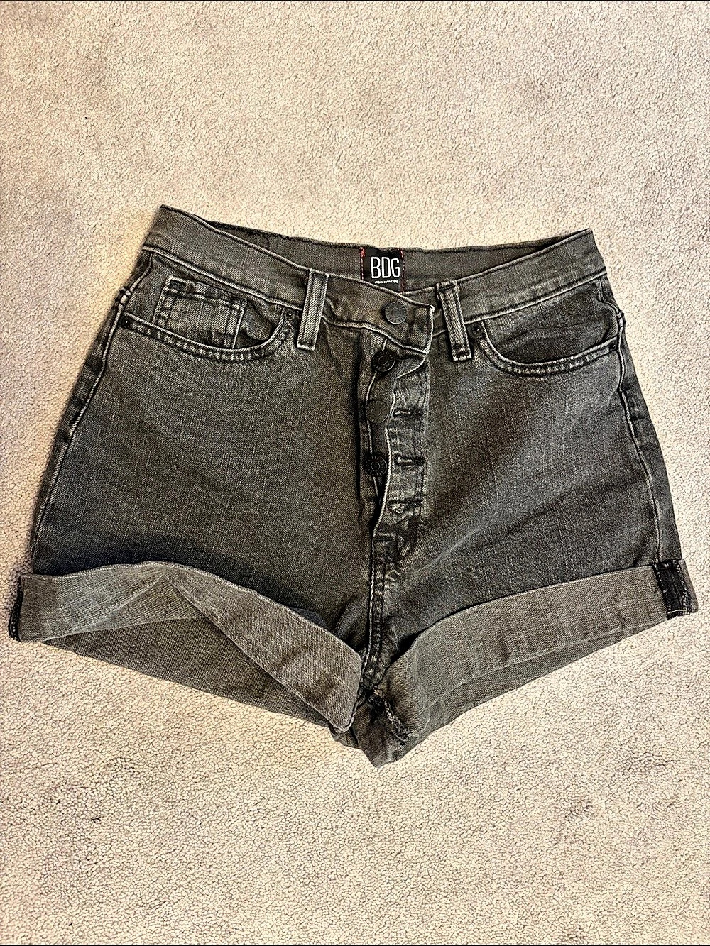 BDG Mom High Rise Cuffed Jean Shorts Black Waist 28